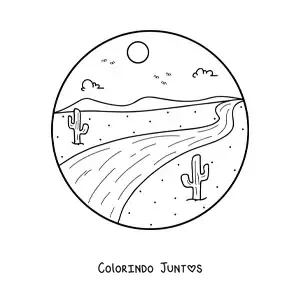 Desenho para colorir de uma estrada no deserto