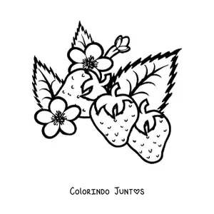 Desenho para colorir de tres morangos e suas flores
