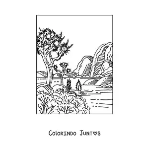 Desenho para colorir de uma paisagem com vegetação do deserto