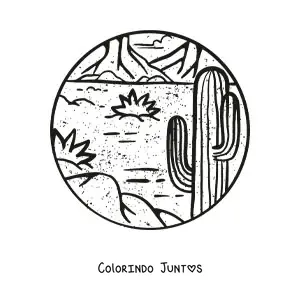Desenho para colorir de um cacto no deserto