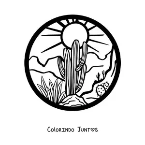 Desenho para colorir de uma paisagem com plantas do deserto