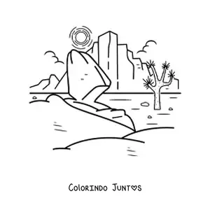 Desenho para colorir de uma paisagem de um deserto rochoso