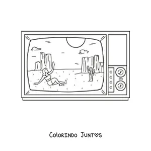 Desenho para colorir de um deserto na tela de uma televisão