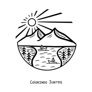Desenho para colorir de um lago nas montanhas