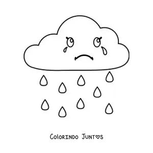 Desenho para colorir de nuvem chorando em desenho animado com chuva