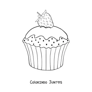Desenho para colorir de um cupcake decorado com um morango