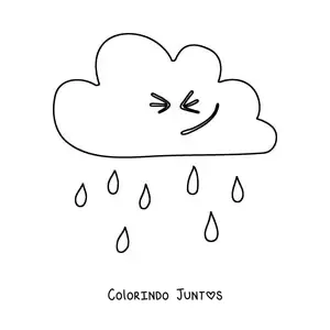 Desenho para colorir de nuvem sorrindo em desenho animado com chuva