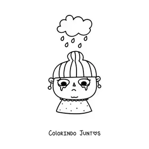 Desenho para colorir de menina chorando com nuvem chovendo sobre a cabeça
