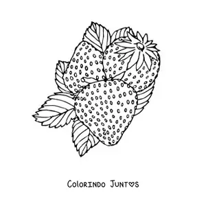 Desenho para colorir de tres morangos silvestres com folhas