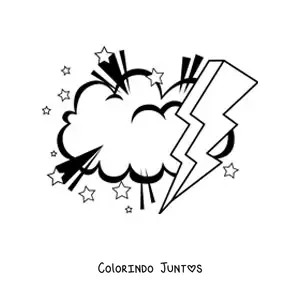 Desenho para colorir de nuvem com raio grande e estrelas