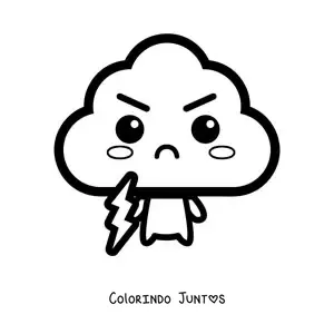 Desenho para colorir de nuvem kawaii segurando um raio