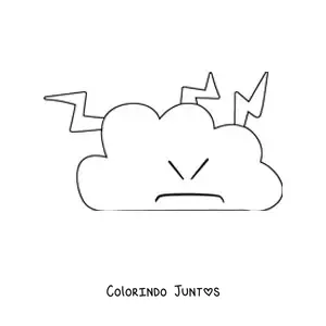 Desenho para colorir de nuvem brava em desenho animado com raios saindo dela
