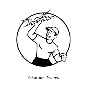 Desenho para colorir de eletricista com 2 raios na mão