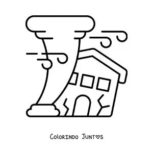 Desenho para colorir de uma casa sendo destruída por um furacão