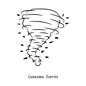 Desenho para colorir de furacão arrastando folhas de árvores