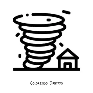 Desenho para colorir de furacão prestes a destruir uma casa