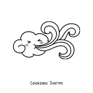 Desenho para colorir de nuvem kawaii soprando vento