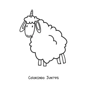 Desenho para colorir kawaii de um híbrido entre uma ovelha e um unicórnio