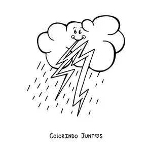 Desenho para colorir de nuvem kawaii em desenho animado com raios