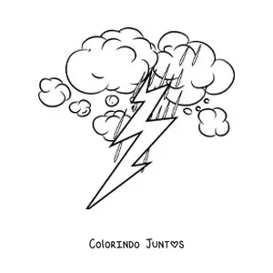 Desenho para colorir de chuva e relâmpago em uma tempestade elétrica