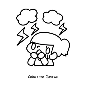 Desenho para colorir de menina assustada por uma tempestade elétrica