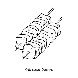 Desenho para colorir de uma carne no espeto assada na grelha