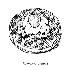 Desenho para colorir de uns waffles com creme e morangos