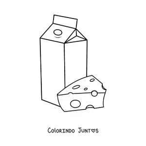 Desenho para colorir de um pedaço de queijo e uma caixa de leite