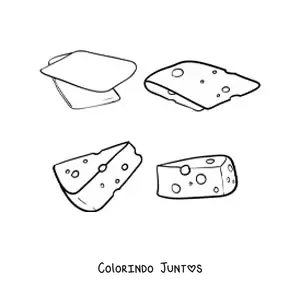 Desenho para colorir de vários queijos