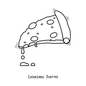 Desenho para colorir de uma fatia de pizza com queijo derretido