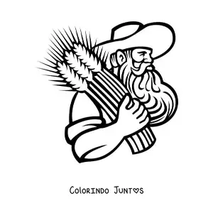 Desenho para colorir de um agricultor carregando espigas de trigo