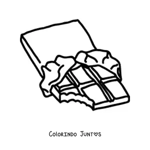Desenho para colorir de uma barra de chocolate com uma mordida