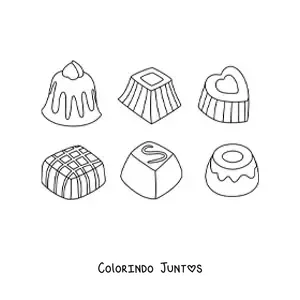 Desenho para colorir de vários bombons de chocolate