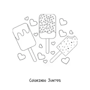 Desenho para colorir de três picolés cobertos de chocolate
