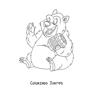 Desenho para colorir de um urso animado comendo mel