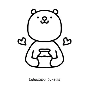 Desenho para colorir de um ursinho fofo com um pote de mel