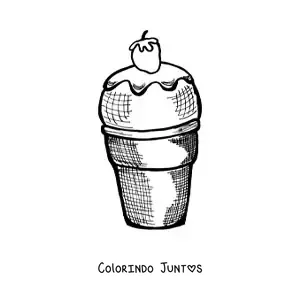 Desenho para colorir de um sorvete decorado com um morango