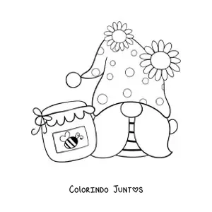 Desenho para colorir de um gnomo kawaii com um pote de mel