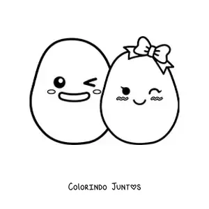 Desenho para colorir de um casal de batatas kawaii feliz