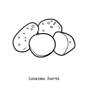 Desenho para colorir de três batatas cortadas