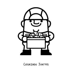 Desenho para colorir de um homem com uma caixa de batatas