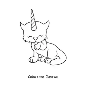 Desenho para colorir kawaii de um híbrido entre um gato e um unicórnio