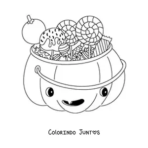 Desenho para colorir de uma abóbora animada com doces
