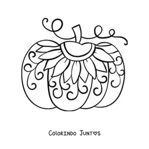 Desenho para colorir de uma abóbora com estampa de girassol
