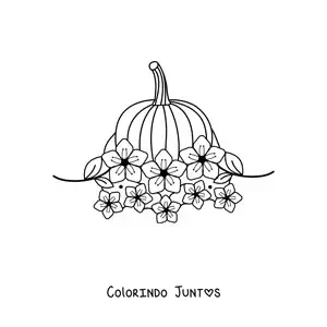 Desenho para colorir de uma abóbora rodeada de flores