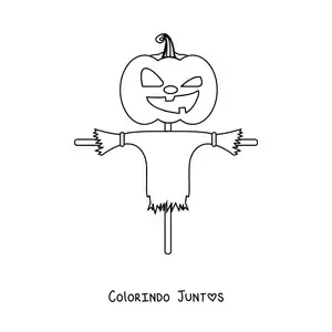 Desenho para colorir de um espantalho com uma cabeça de abóbora aterrorizante