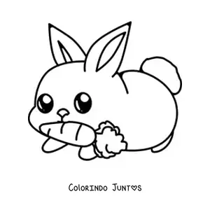 Desenho para colorir de um coelho kawaii com uma cenoura na boca