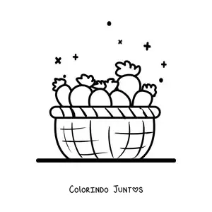 Desenho para colorir de uma cesta com várias cenouras