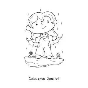 Desenho para colorir de uma menina com uma horta de cenouras