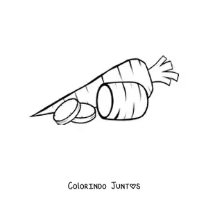 Desenho para colorir de uma cenoura fatiada em pedaços